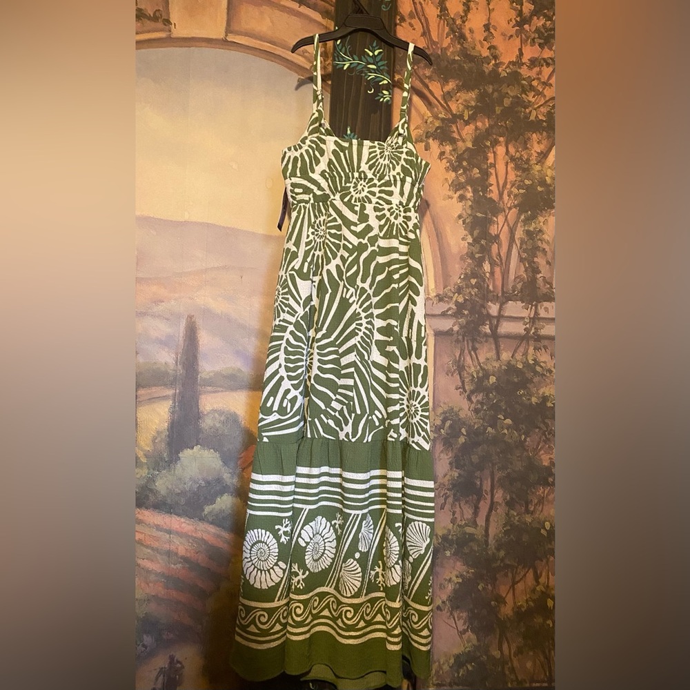 Sofia Vergara Green Abstract Seashell Print Maxi Dress with Pockets - Picture 7 of 8